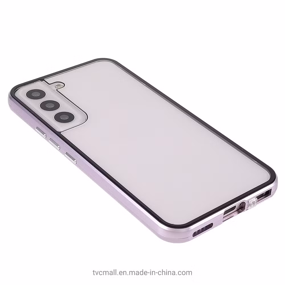 for Samsung Galaxy S22 5g Double-Sided Tempered Glass Metal Frame Case with Lock 360-Degree Protection - Light Purple