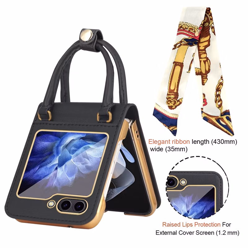 Factory Price Soft TPU Leather Hard PC Cell Phone Folding Case with Slik Strap for Samsung Galaxy Z Flip 5 4 3 5g