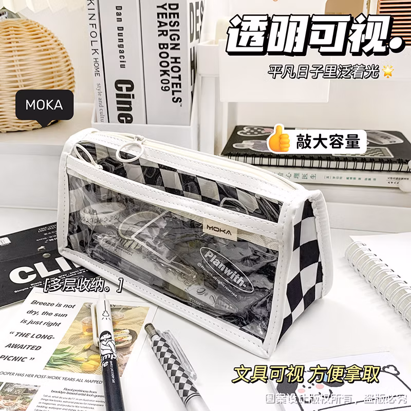 Korean Transparent PVC Pencil Bags Triangle Stationery Box Multi Functional Pencil Bags