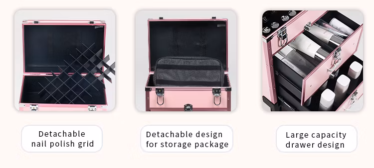 Factory Direct Commercial Elegant Lattice Structure Makeup Trolley Case with Smooth Universal Wheel