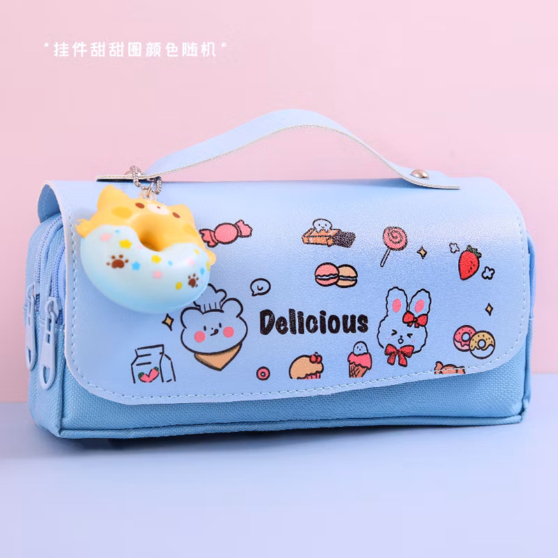 School Large Size Cartoon Donut Cat Design Cute Kawaii Pencil Case for Kids