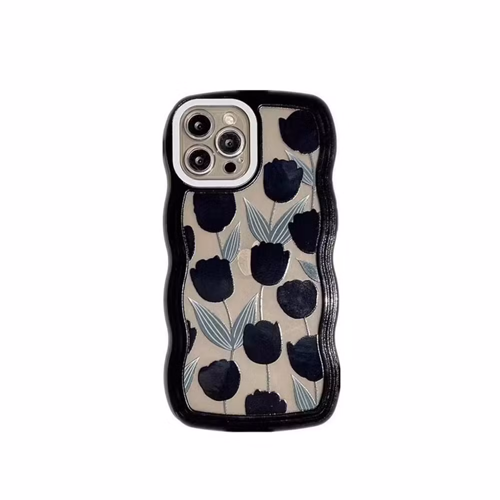 Big Wave Black Love Anti Drop Flower Phone Case for I-Phone 16