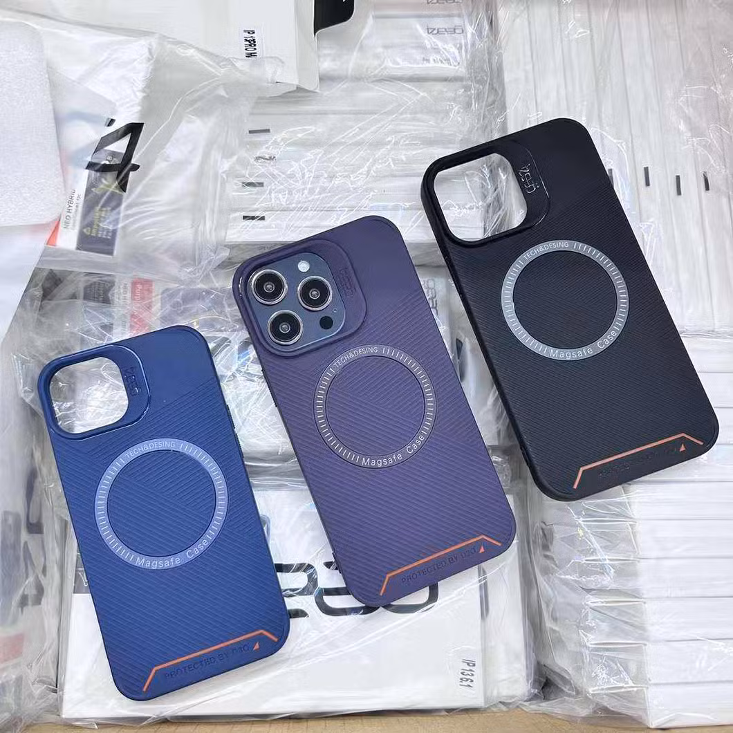 2023 High-End Soft TPU Black Blue Purple Mobile Phone Case for Phone 12 13 14 15 PRO Max Phone Protector Covers with Magsafe Strip Pattern