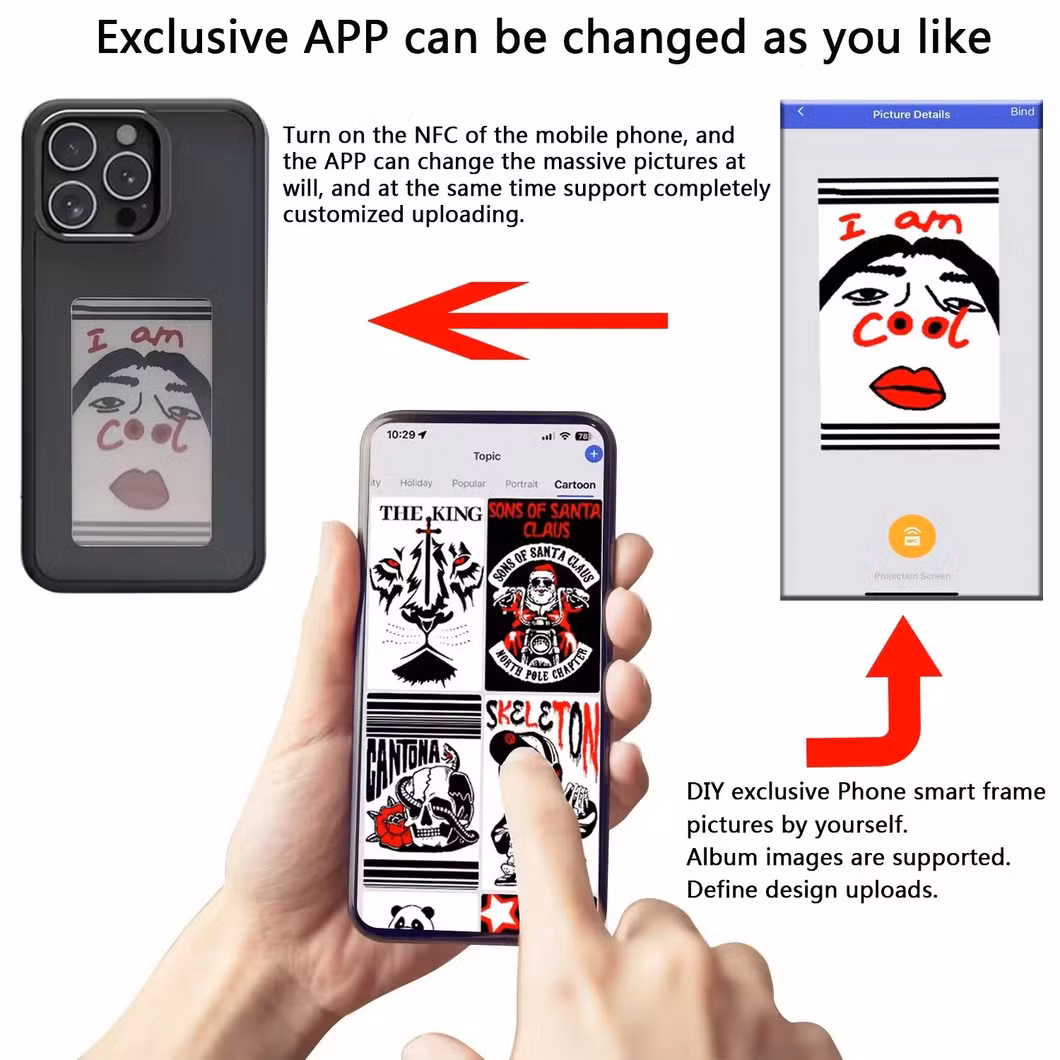 New Designer NFC Smart E Ink Screen Display Mobile Phone Case Cover for Phone 15 PRO Max - DIY Cases for Phone 14/13