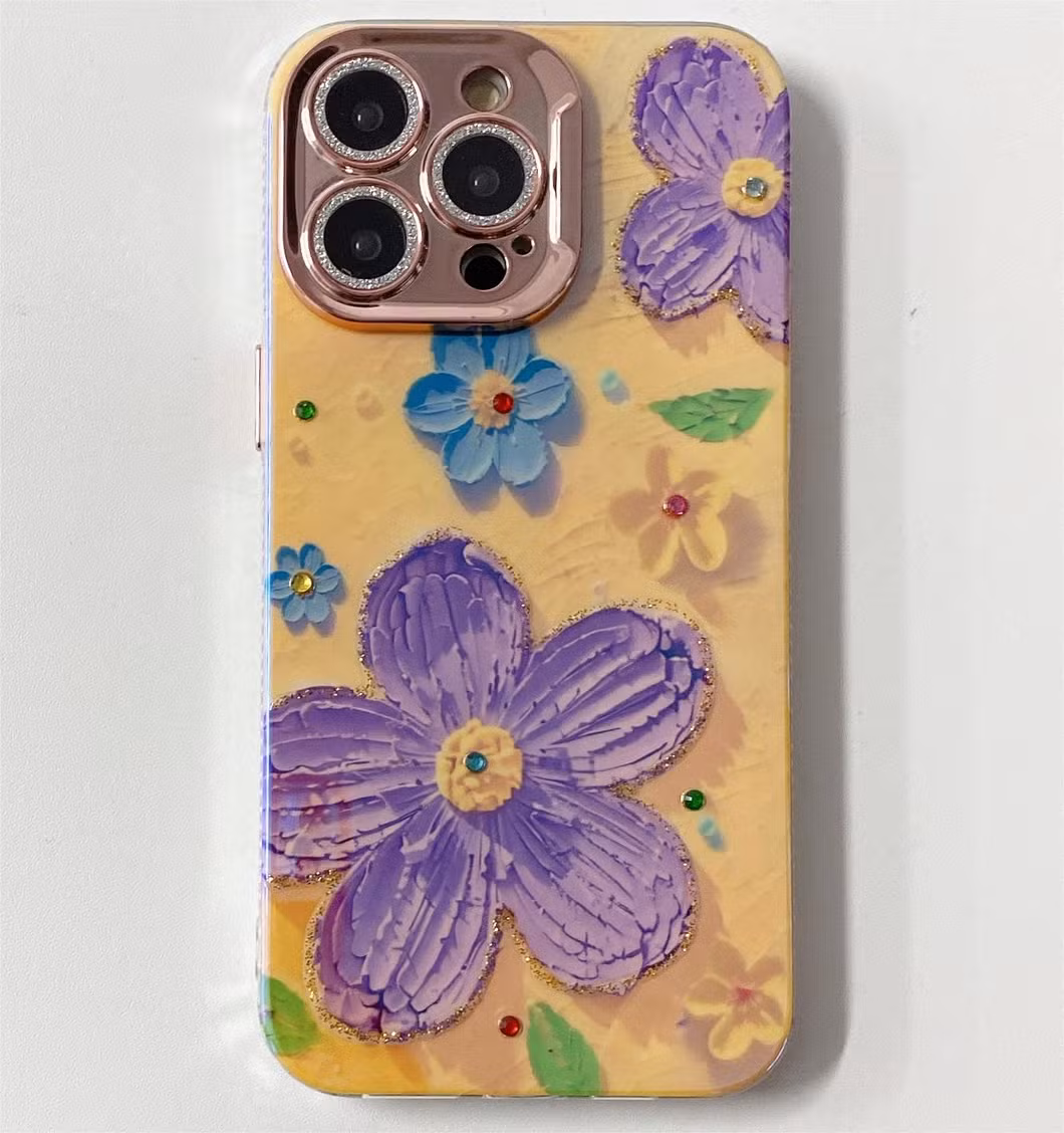 Advanced Flash Oil Painting Flower Phone Case with All-Inclusive Fall Protection Case for iPhone 15 14 13 12 11promax