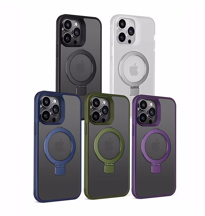 Purple 3 in 1 Magnetic Phone Case for iPhone 15 PRO Max 14 13 12 11 PRO Metal Lens Wireless Charging Transparent PC Back Cover