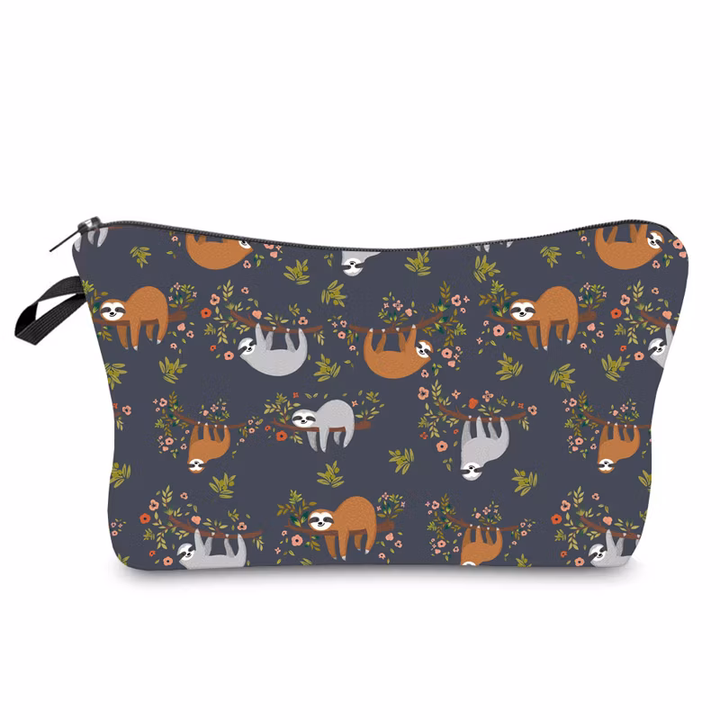 Wholesale Custom Cartoon Sloth Printing Girls Pencil Pouch Polyester Cosmetic Bags