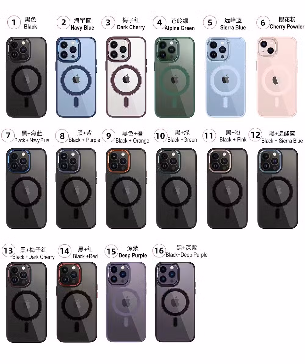 Purple 3 in 1 Magnetic Phone Case for iPhone 15 PRO Max 14 13 12 11 PRO Metal Lens Wireless Charging Transparent PC Back Cover