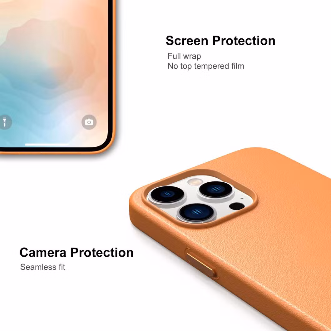 Official Logo Phone Case for iPhone 14/14 PRO/14 PRO Max Genuine Leather Case with Mag Magnetic Safe Case Pop up Animation Box Package