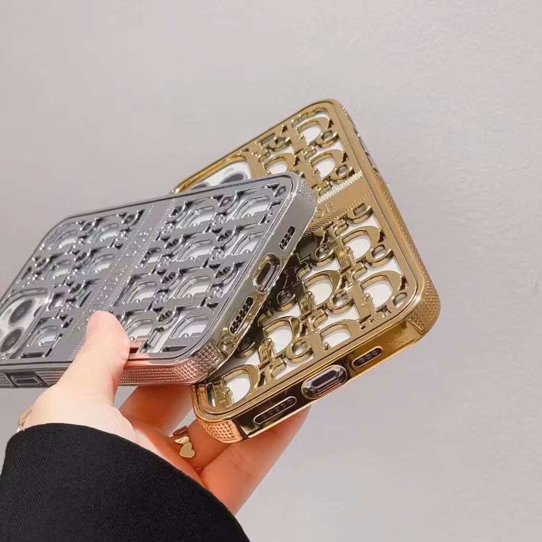 Hot Sale Luxury Brand Designer Hollow out Plating Style Silicone Mobile Cell Phone Case for iPhone X-13 Promax