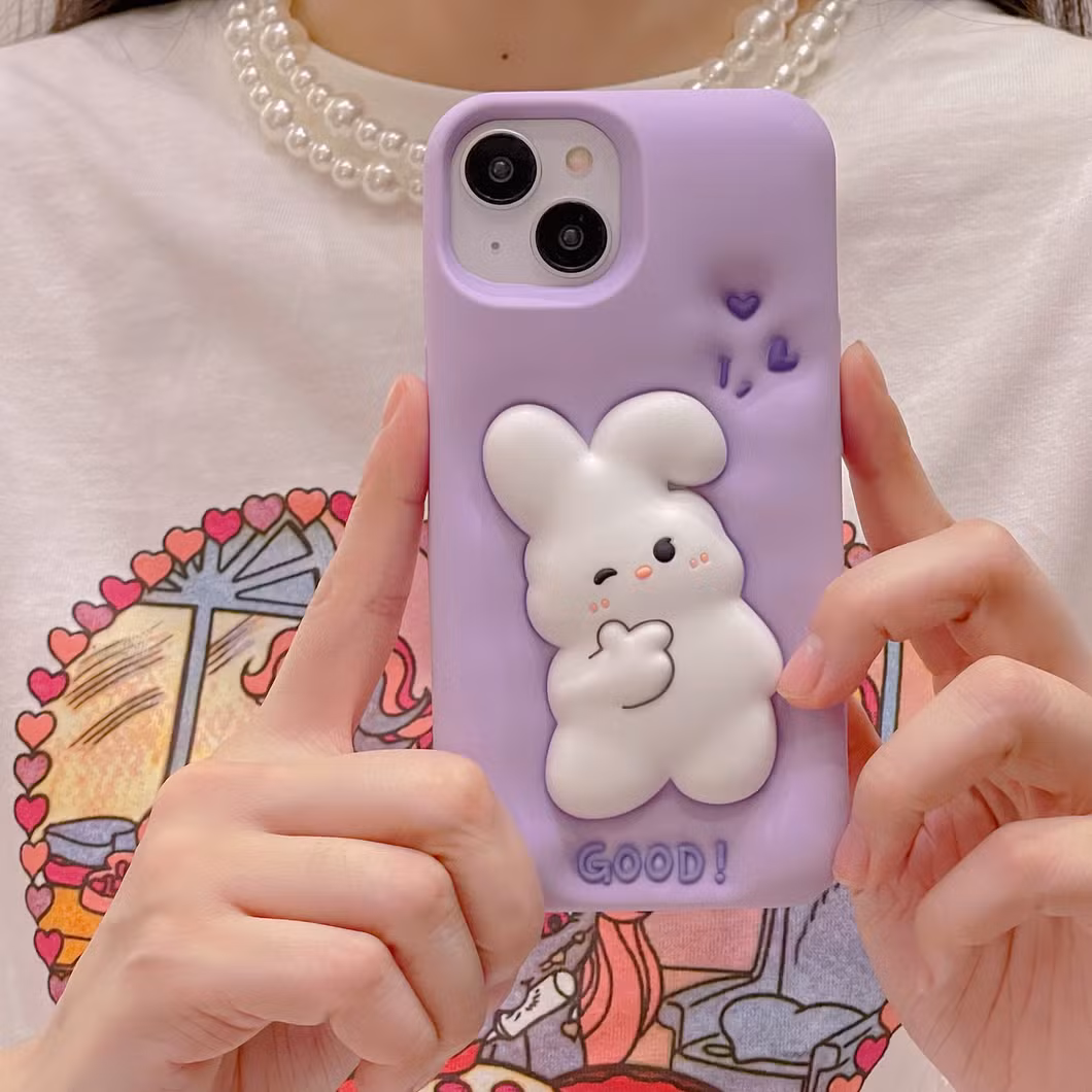 Silicone Purple Press Rabbit Cartoon Phone Case for I-Phone 16
