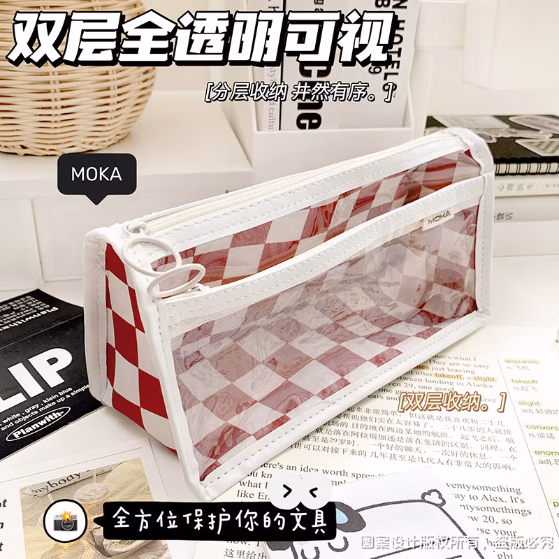 Korean Transparent PVC Pencil Bags Triangle Stationery Box Multi Functional Pencil Bags
