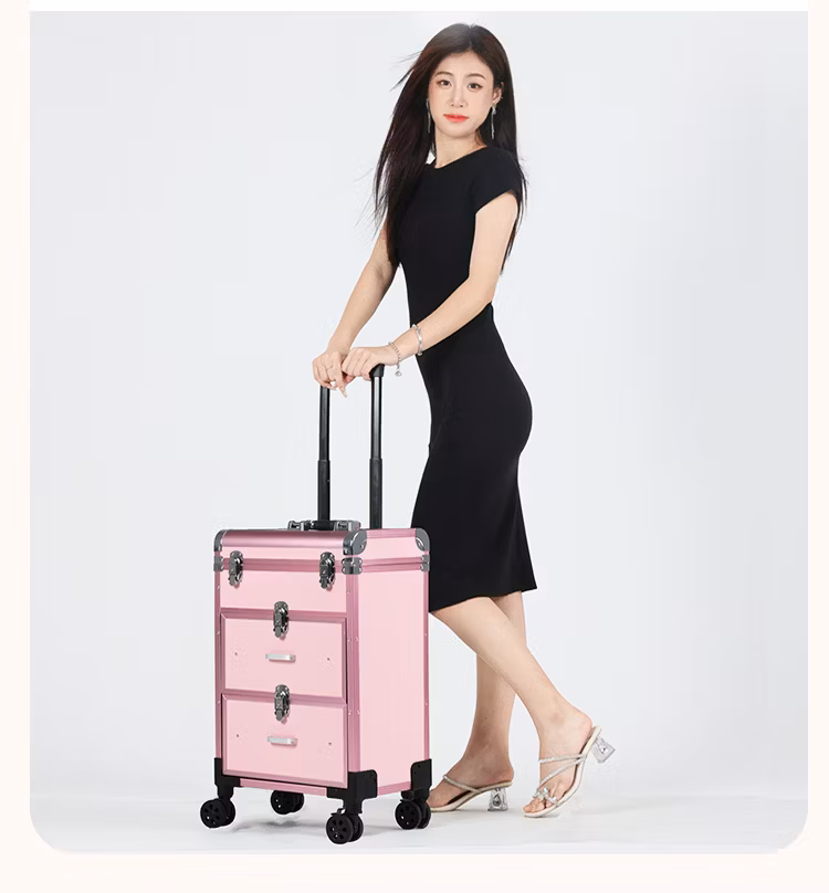 Factory Direct Commercial Elegant Lattice Structure Makeup Trolley Case with Smooth Universal Wheel