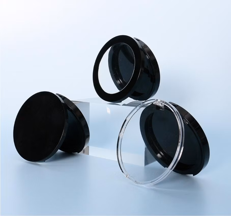 Black Color Eye Cream Purple Container Loose Setting Powder Screen Printing ABS Pressed Powder Compact Case