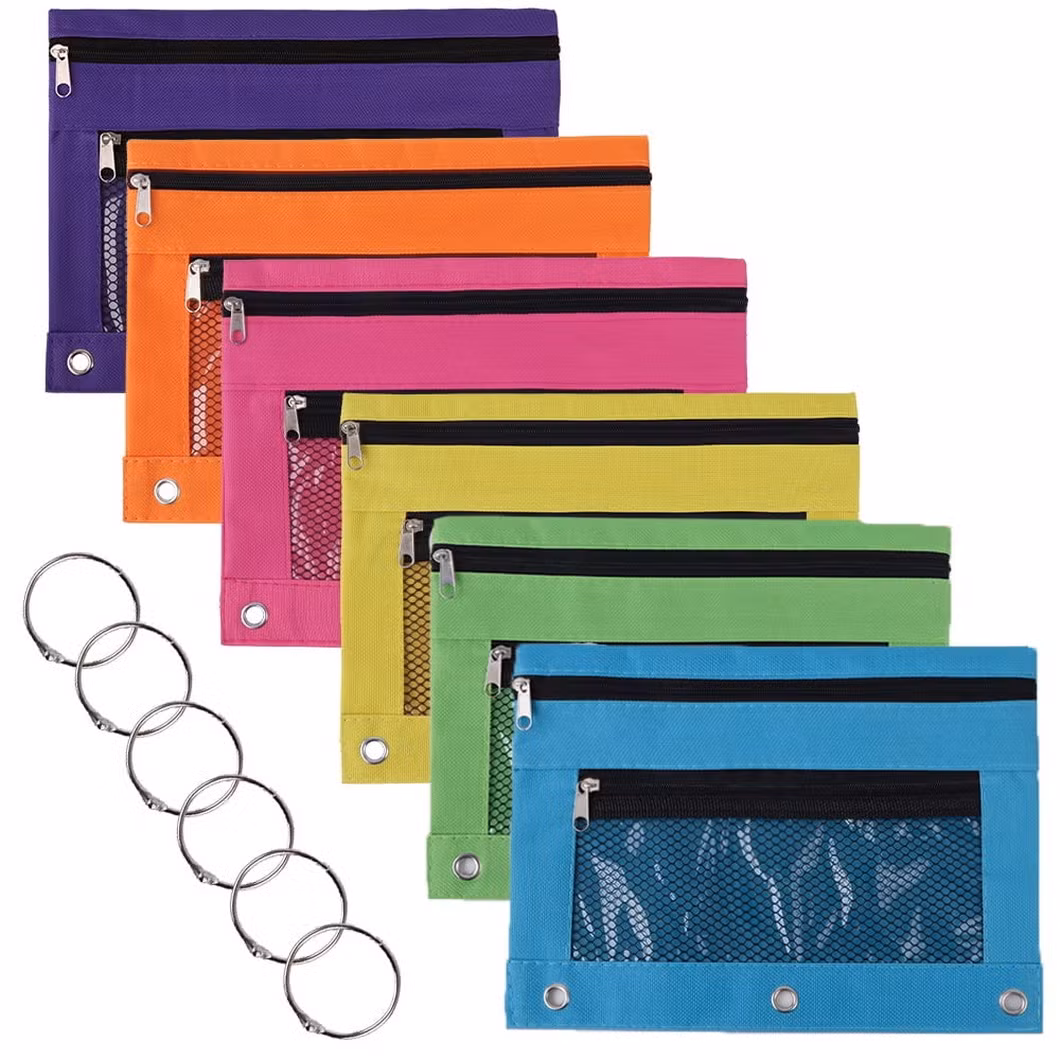 3 Ring Pencil Pouch, Clear Window, Classic Color Binder Pouch