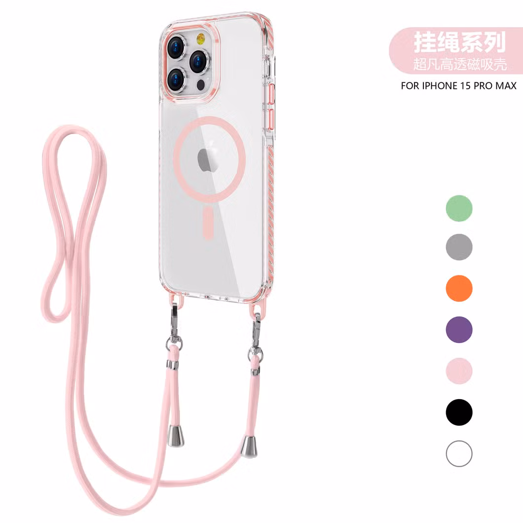 New Designer Hard PC Strong Magnetic Phone Case with Strap Clear Crossbody Back Cover for iPhone 16 13 14 15 PRO Max