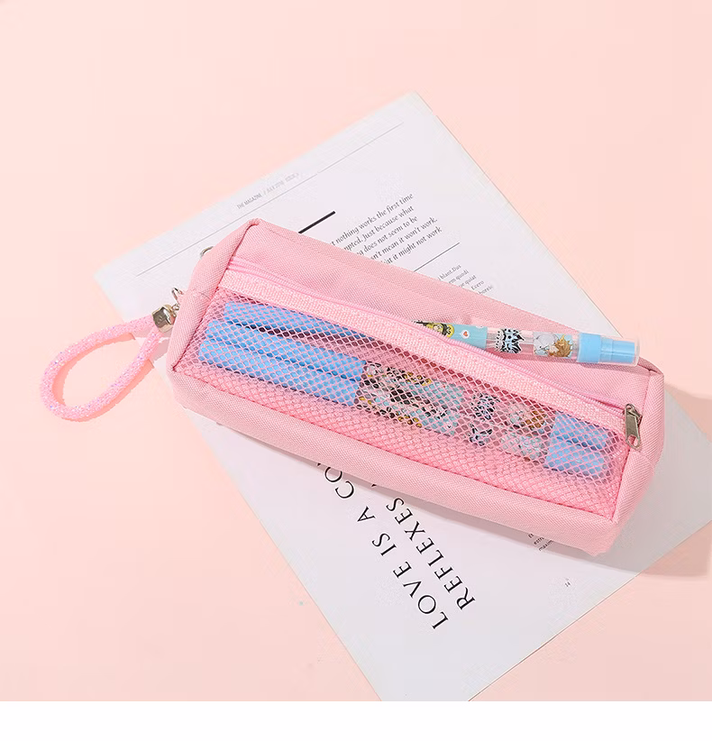 Kids Stationery Bag Cute Kawaii Cat Canvas PU Leather Pencil Case for Girls
