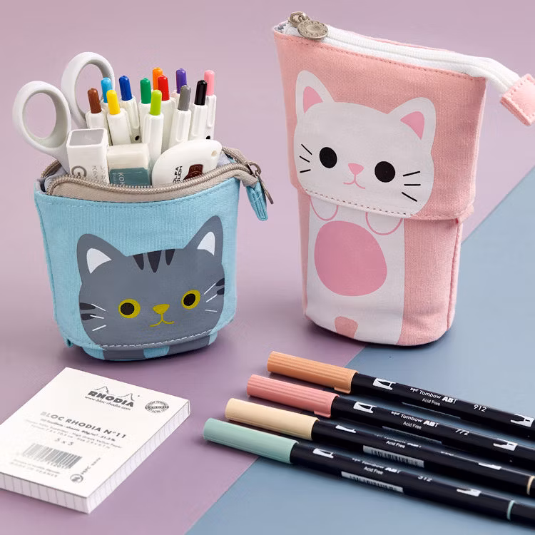 School Supplies Canvas Telescopic Avocado Aesthetic Pencil Case Fashion Cat Pencil Bag
