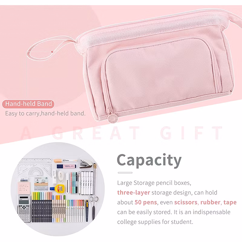 Large Capacity Clear Cute Kids Cute Handheld Canvas Pencil Bag