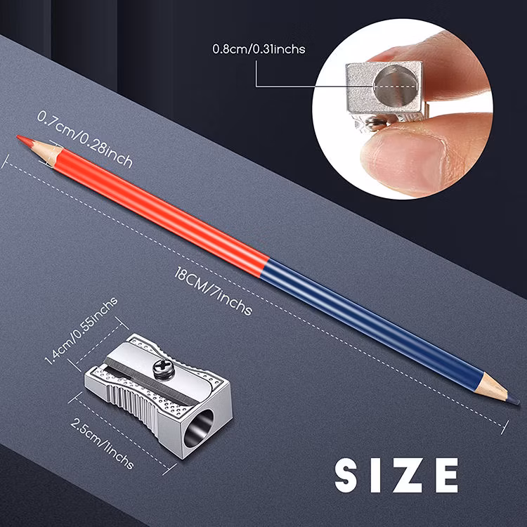 Factory Customized High Quality OEM Red Blue Double Ended Wooden Round Pencils with Case for Students