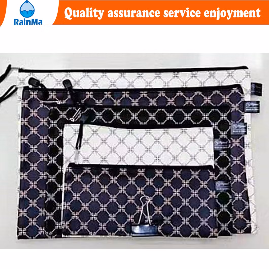 B4 A4 B5 A5 A6 Office School Leather Waterproof Zip Bag with Colorful Flowers Style