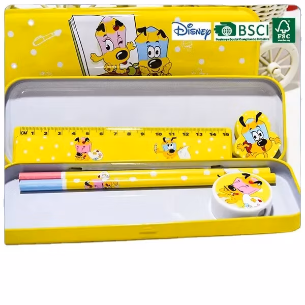 Cheap Back to School Kids Stationery Storage Yellow Metal Pencil Box/Tin Pencil Case for Children