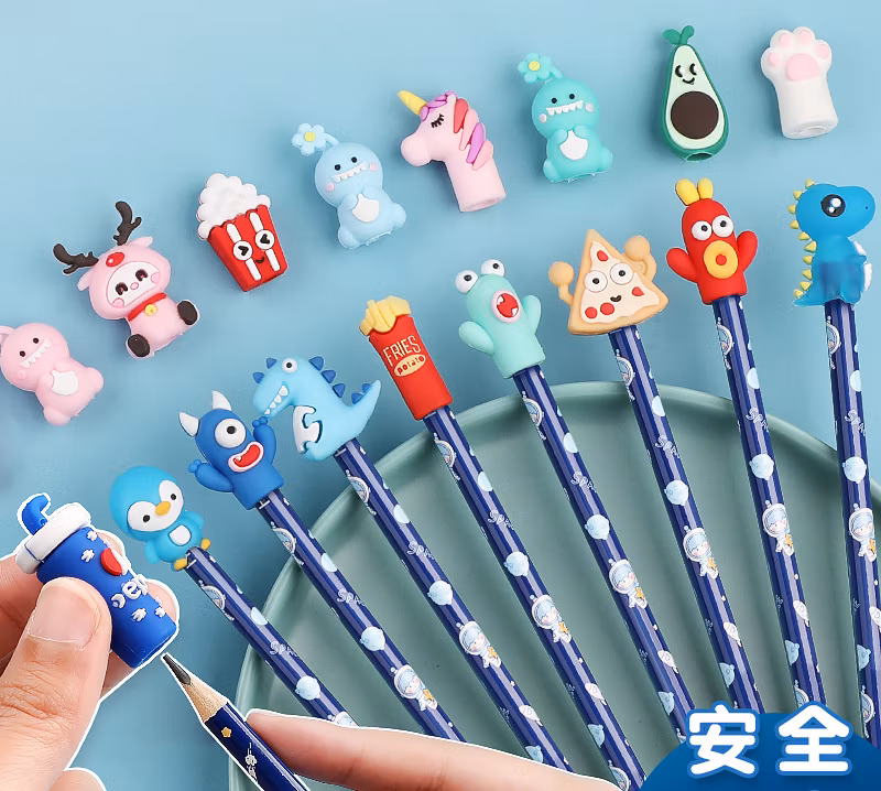 Creative Pencil Case Children′s Pencil Protective Cap Cartoon Cute Silicone Pencil Case Primary School Pencil Extender