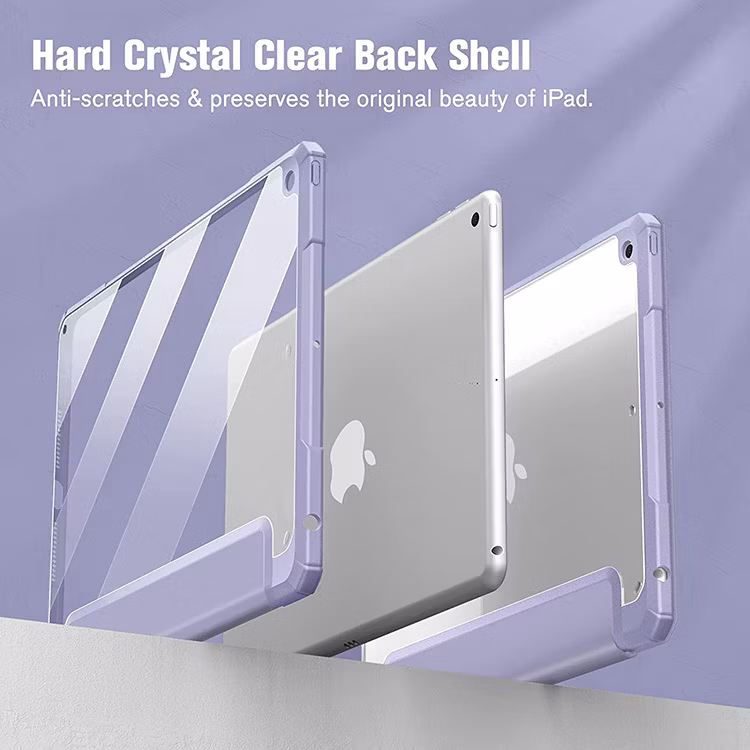 Shockproof Clear Back Shell Built-in Pencil Holder Tablet Case for iPad 9th/8th/7th Generation 2021/2020/2018 10.2 Inch