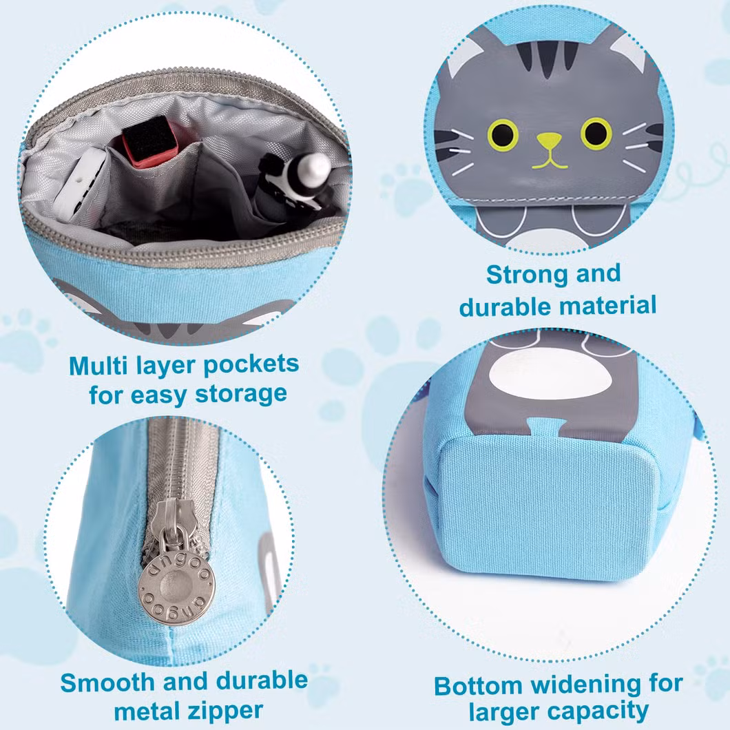 Standing Pencil Case for Boy, Cartoon, Boba Cat Pop up Pencil Case Cute Telescopic Pen Pouch Holder Canvas Zip Kawaii, Kids Students (Blue cat)
