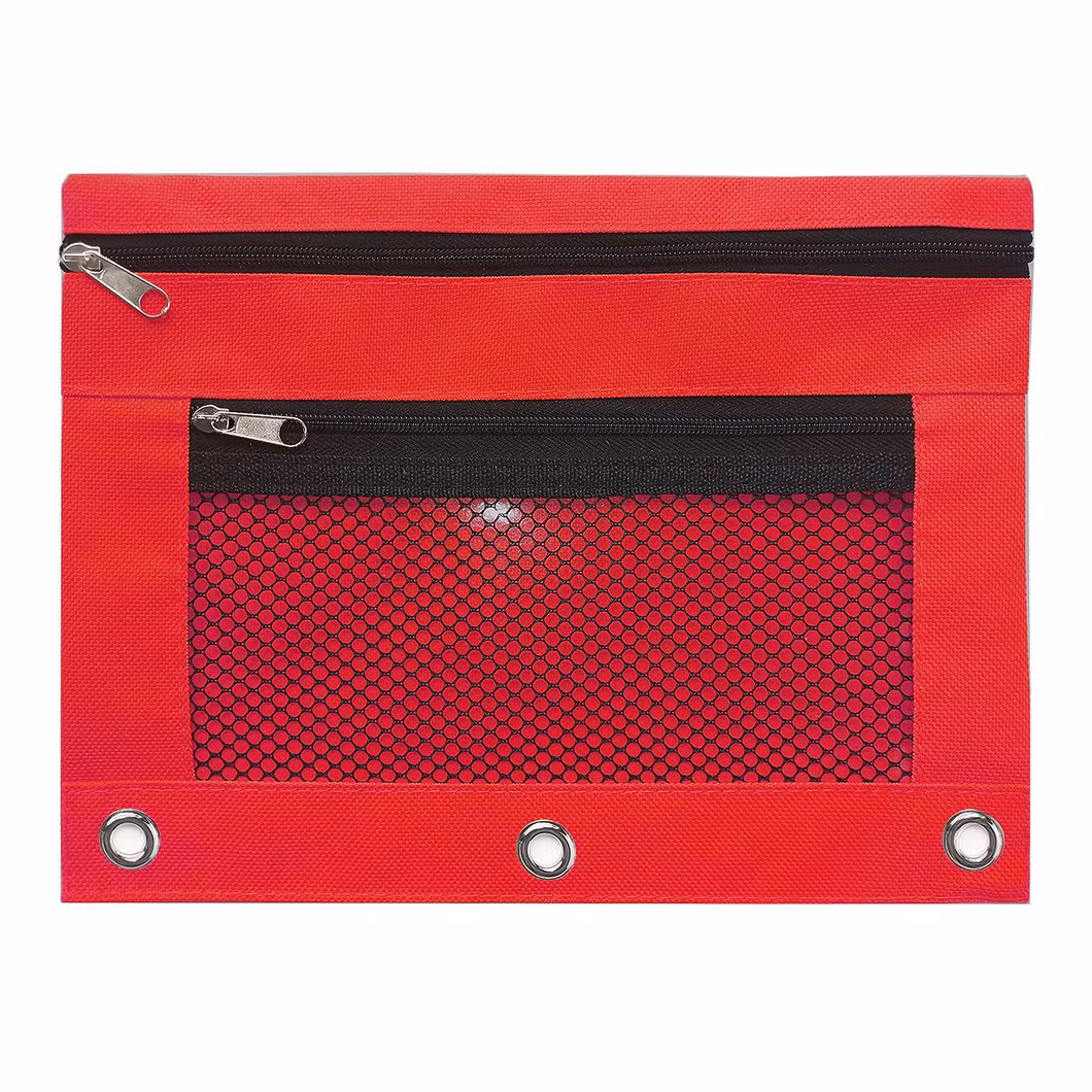 6 Colors Double-Layer Mesh Three-Hole Pencil Bags with Binder Rings