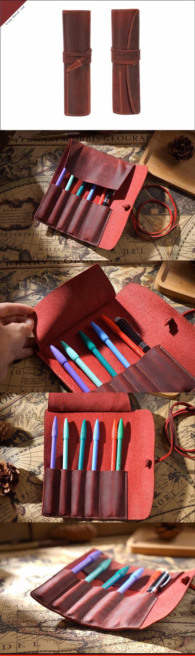 Ea139 Multifunction Leather Pen Case Pouch with Luxury Cute Customize Black Fashion Custom Pencil Cases