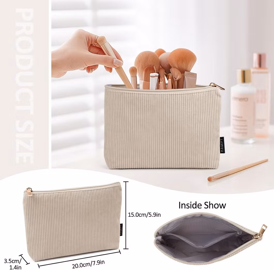 Wholesale Travel Toiletry Organizer Corduroy Zipper Makeup Cosmetic Bag
