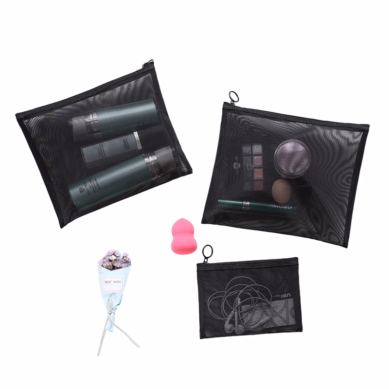 Black Mesh Makeup Cosmetic Bags Pencil Case Pouch Headset Bag