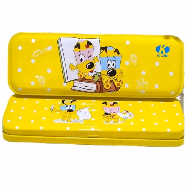 Cheap Back to School Kids Stationery Storage Yellow Metal Pencil Box/Tin Pencil Case for Children