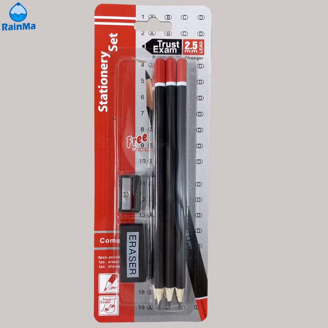 Matte Black 2b Pencils Elementary School 8PCS Stationery Set with Eraser Pencil Sharpener