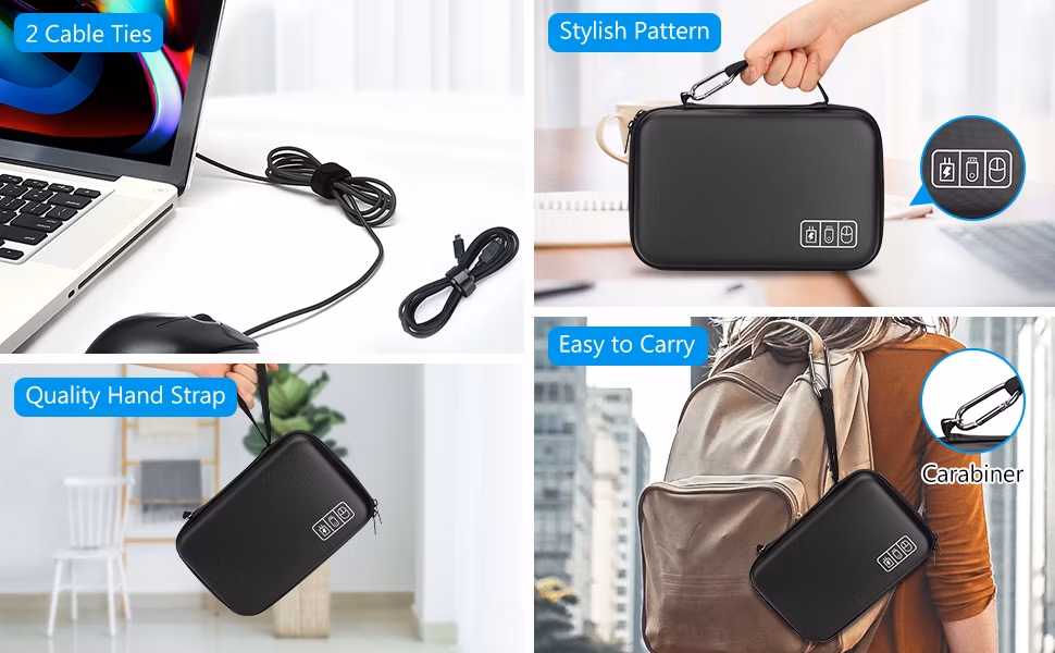 Hard Travel Electronic MacBook Power Adapter Chargers Cables Power Bank Apple Magic Mouse Apple Pencil USB Flash Disk SD Card Small Portable Organizer Case