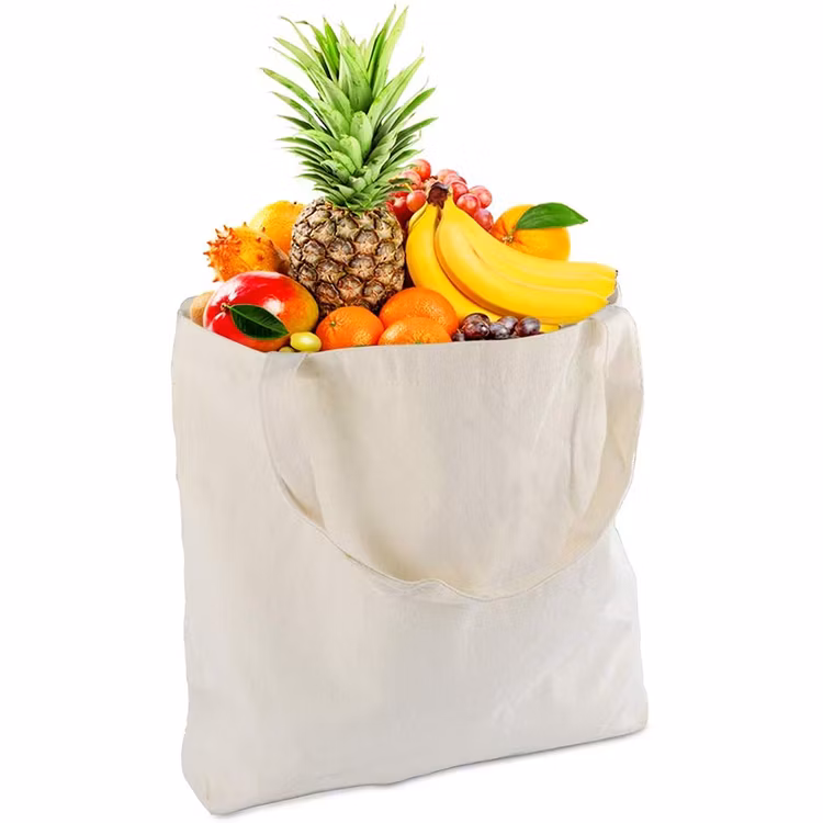 Foldable Cotton Canvas Fabric Reusable Shopping Cotton Bags with Rope Handle