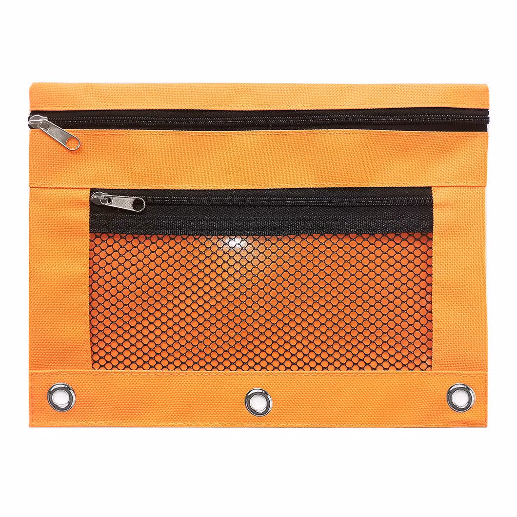 6 Colors Double-Layer Mesh Three-Hole Pencil Bags with Binder Rings