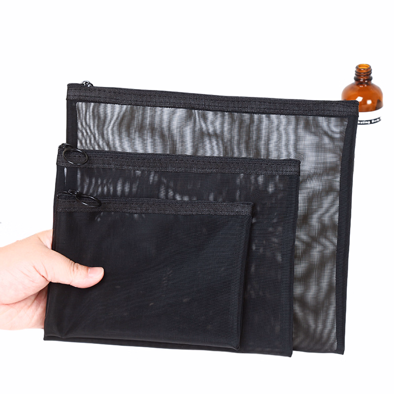 Black Mesh Makeup Cosmetic Bags Pencil Case Pouch Headset Bag