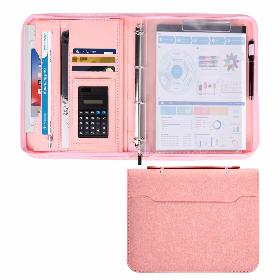 Business Portfolio A4 Binder Zippered Leather Executive Compendium Document Folder Case