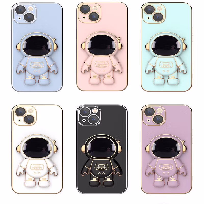Factory Wholesale Plated Glossy Mobile Phone Case Cover for iPhone 14 with Astronaut Stand Accessories