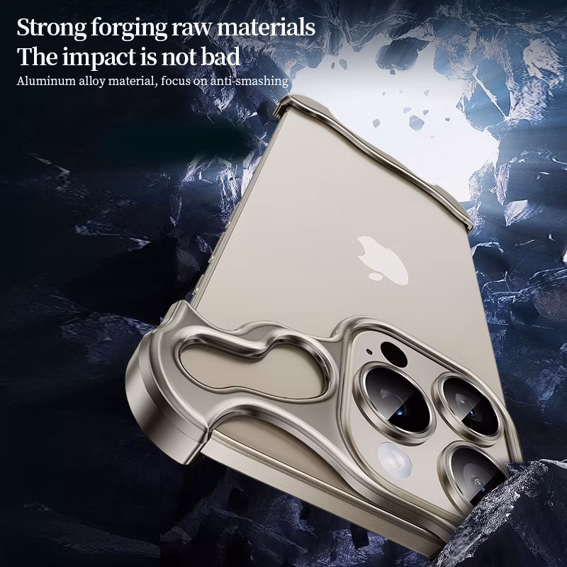 Special-Shaped True Borderless Metal Mobile Phone Case with Lens Protective Film