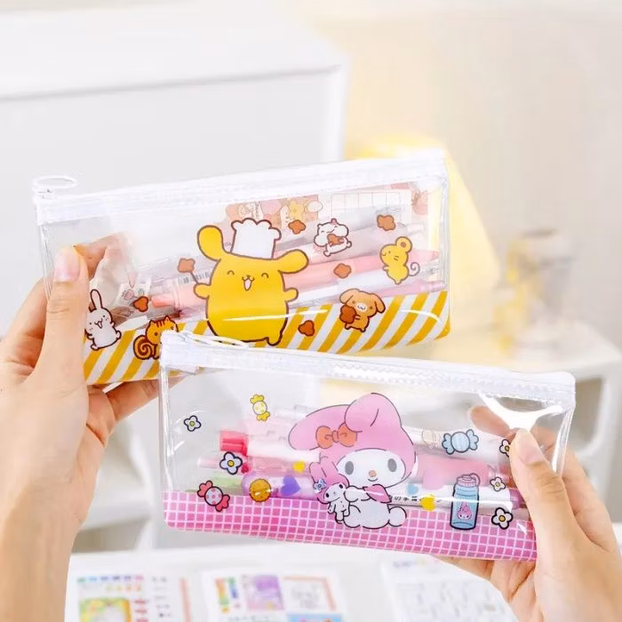 Simple Mesh Zippered Transparent Pencil Case Large Capacity