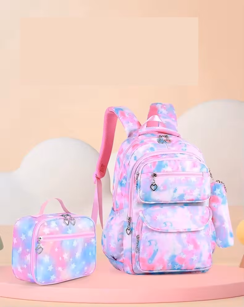 3 in 1 Floral Backpack Female Students Simple Schoolbag Lunch Bag Pencil Case 3-Piece School Backpack Set