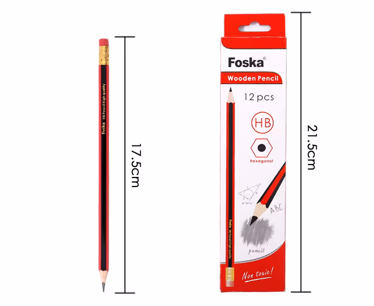 Foska 31 Years Factory School Stationery Blue & Red Glossy Surface Wood-Case Designs Pre-Sharpened Pencils with Eraser Top