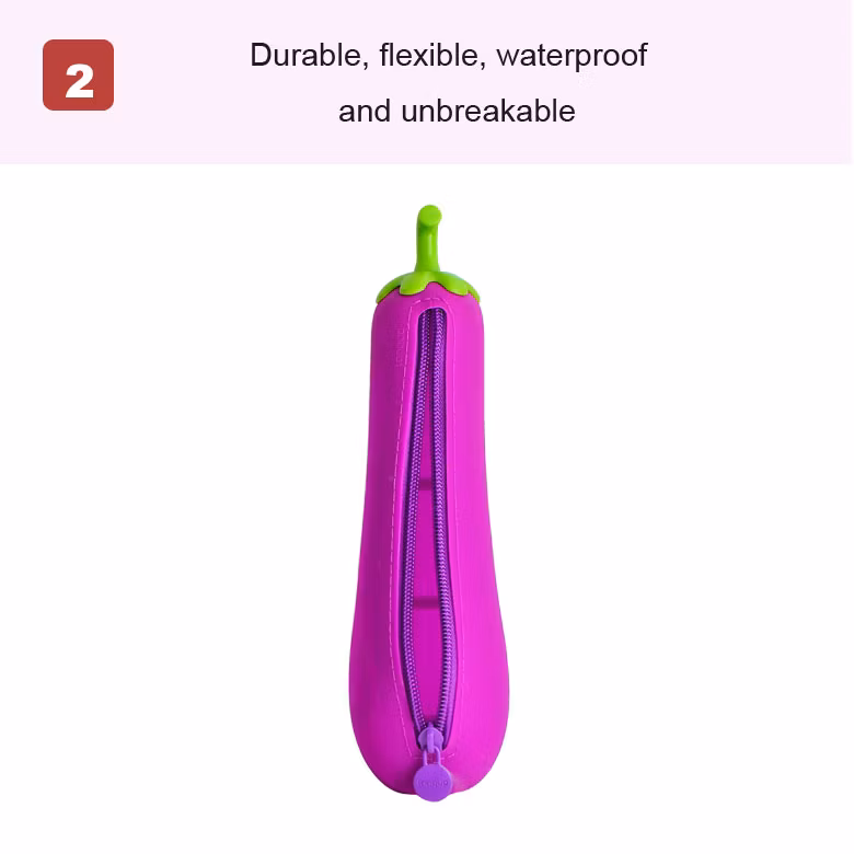 Silicone Pencil Bag Unusual Eggplant Shape Zipper Pencil Cases for Promotion Gift Children