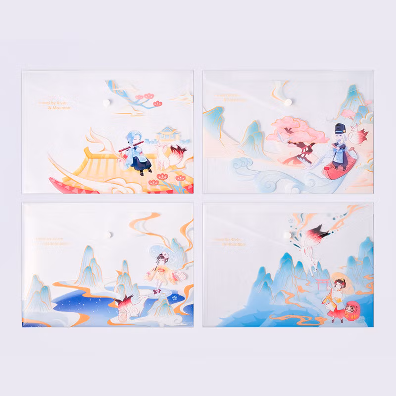 New Snap Button Translucent File Bag Kawaii Cute Storage File Bag Custom PVC Folder Pencil Case Bag