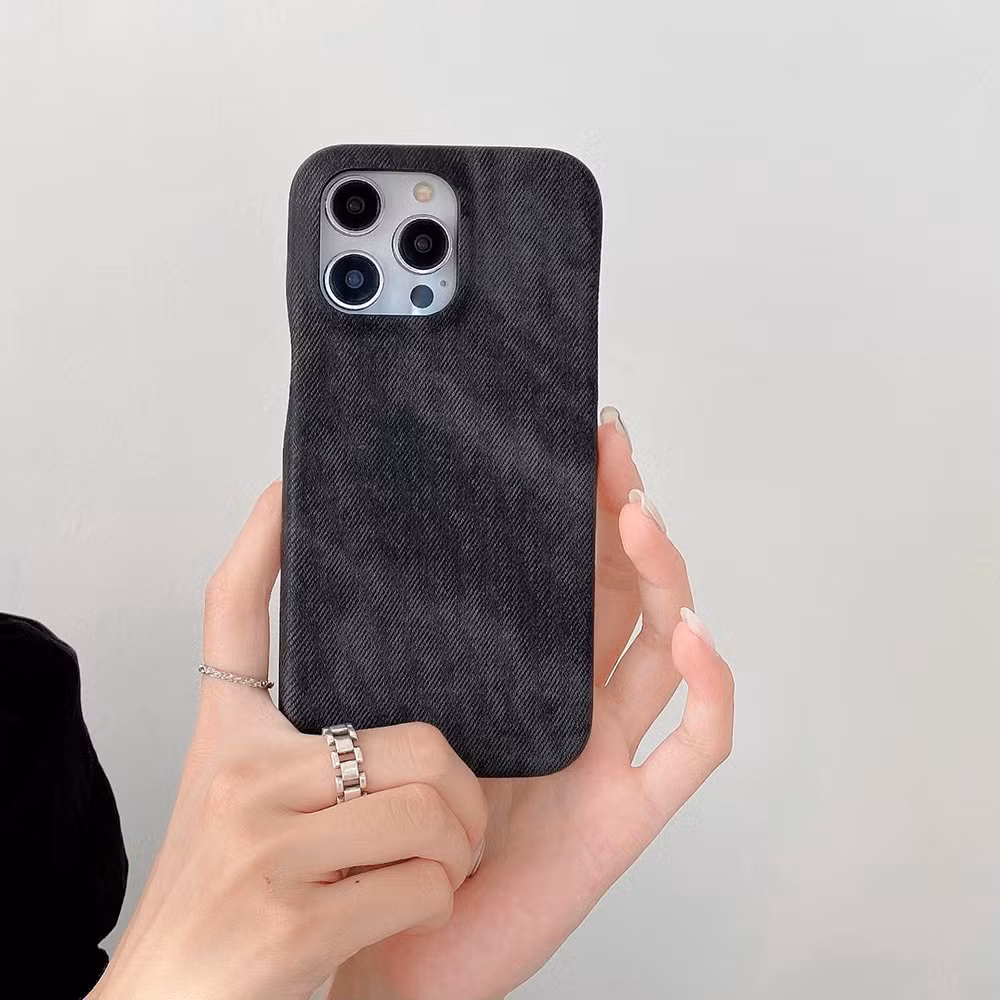 iPhone 16 Solid Color Ins Phone Case Denim Pattern Phone Leather Cover
