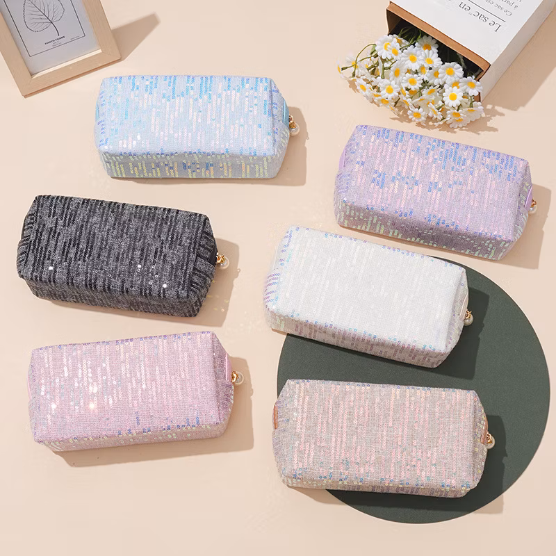 High Quality Embroidered Sequinsins Design Woman Portable Travel Make up Pouch Cosmetic Makeup Bag for Girls Gifts