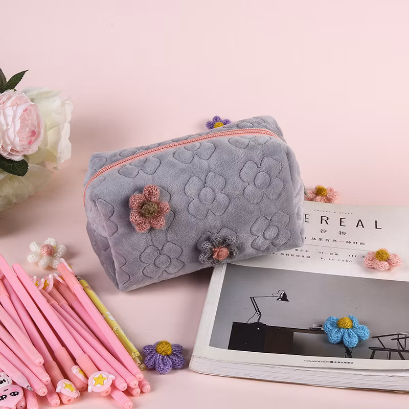 Hot Selling Flannel Zipper Kawaii Animal Pencil Bag Pencil Case for Office